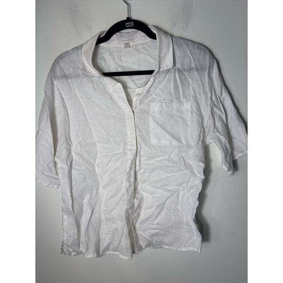 Garnet Hill White Linen short Sleeve Button Up Top sz 8 - Picture 1 of 2
